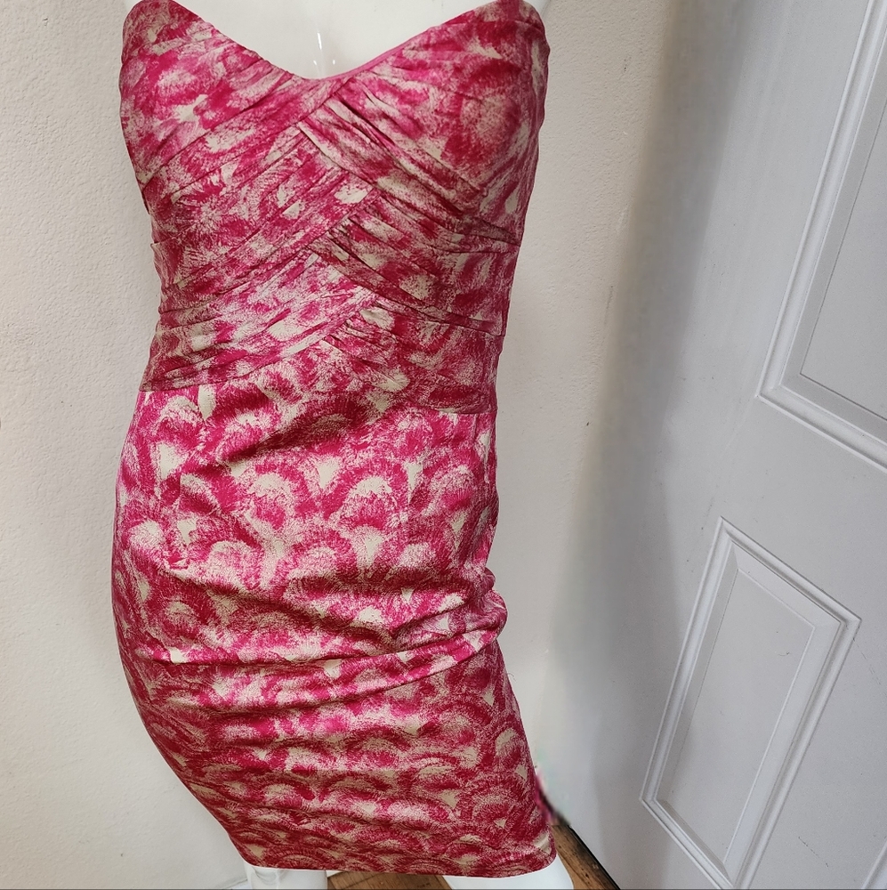 David Meister Strapless Pink and Cream Dress